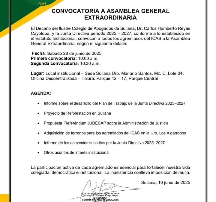 CONVOCATORIA DE ASAMBLEA GENERAL EXTRAORDINARIA